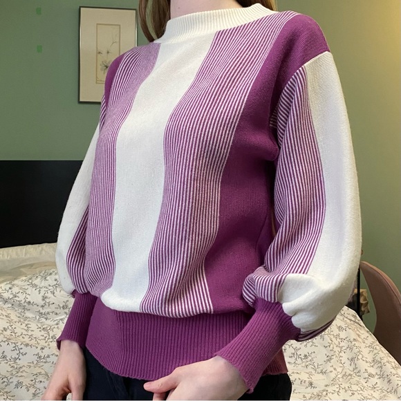 Vintage Purple and White Striped Sweater - Picture 3 of 7